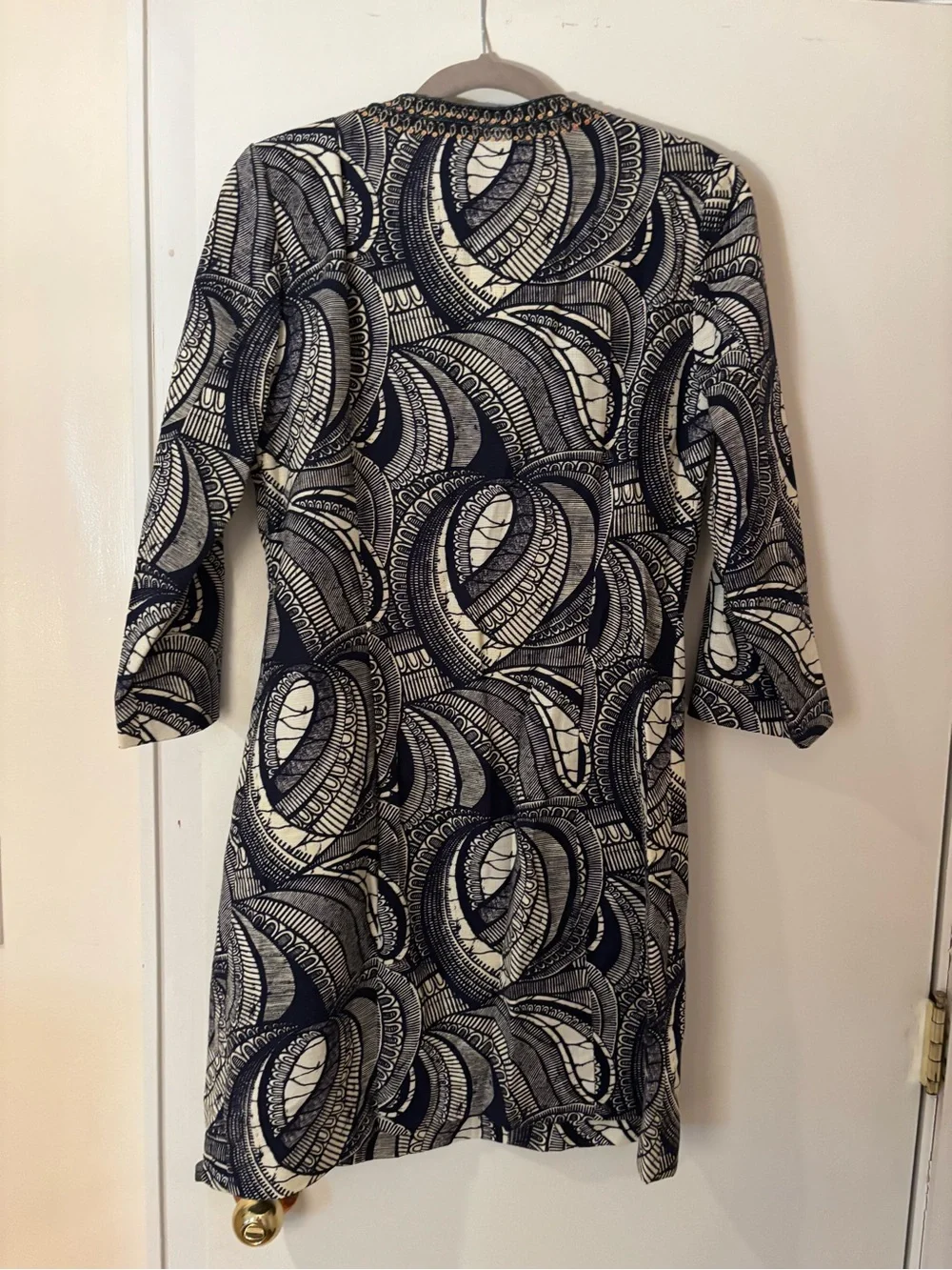 Tory Burch Navy and White Embroidered Paisley Mini Dress